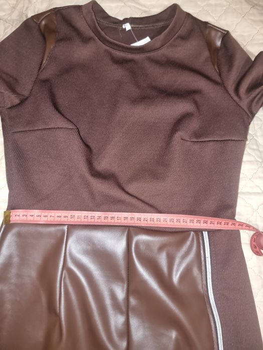 Святкова сукня в рубчик + еко шкіра, трендова жіноча сукня