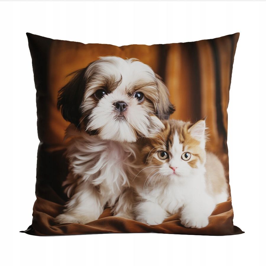 Poduszka z wypełnieniem silikonowym dwustronna 40x40cm Pies I Kot