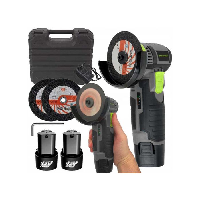 szlifierka kątowa akumulatorowa gumówka 19500 rpm 2x tarcze + 2x aku