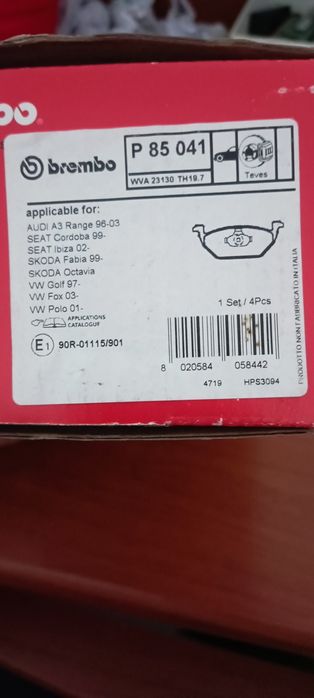 Jogo de 4 pastilhas de travão
BREMBO - P 85 041