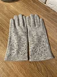 Szare Rękawiczki z cekinkami