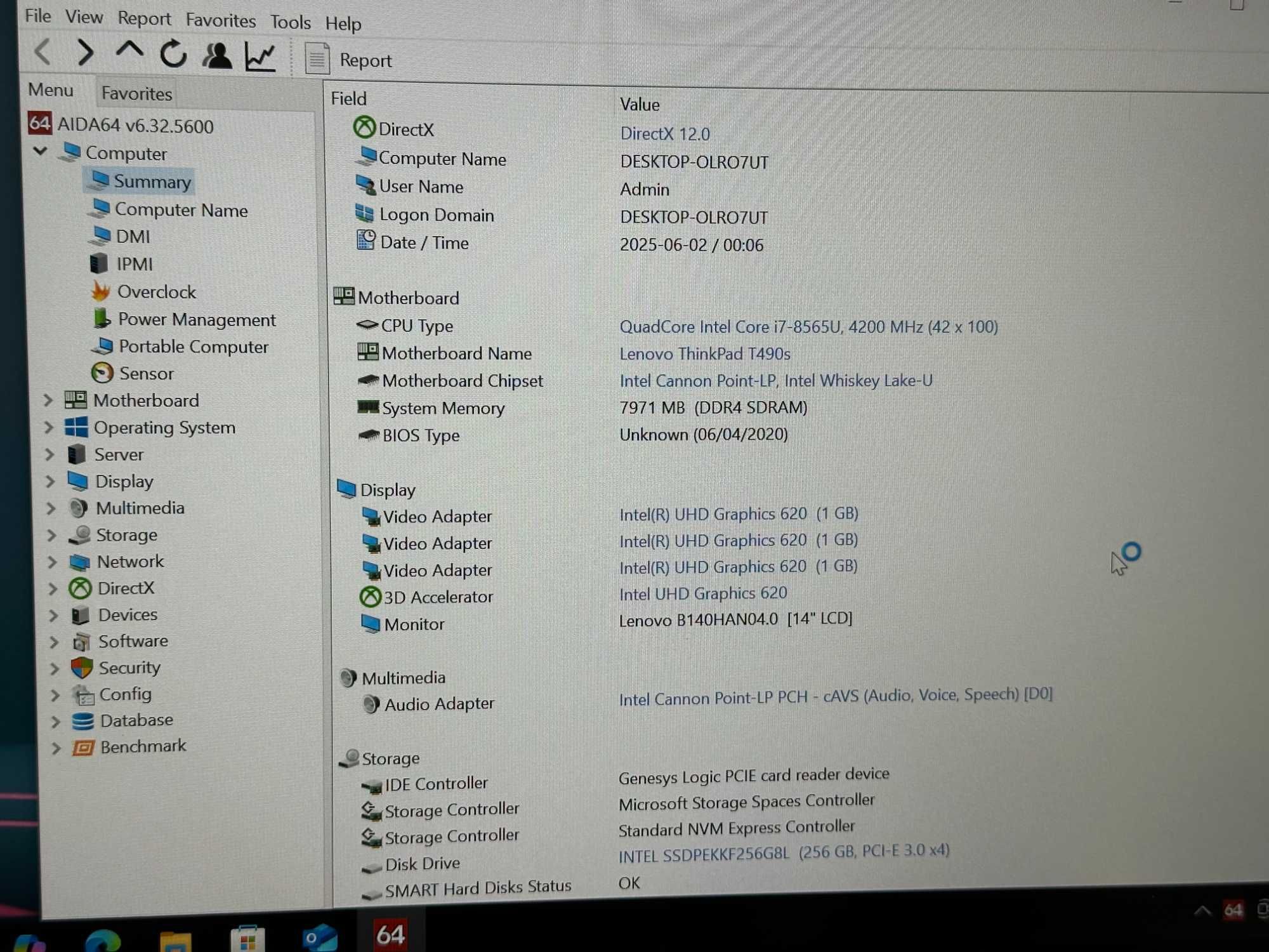 Ноутбук Lenovo ThinkPad T490s 14 IPS FHD/4(8)ядра/i7-8565U/8gb/256gSSD