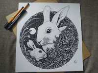 Rysunek: króliki w ornamencie - cienk. (350x375mm), 250 g/m2
