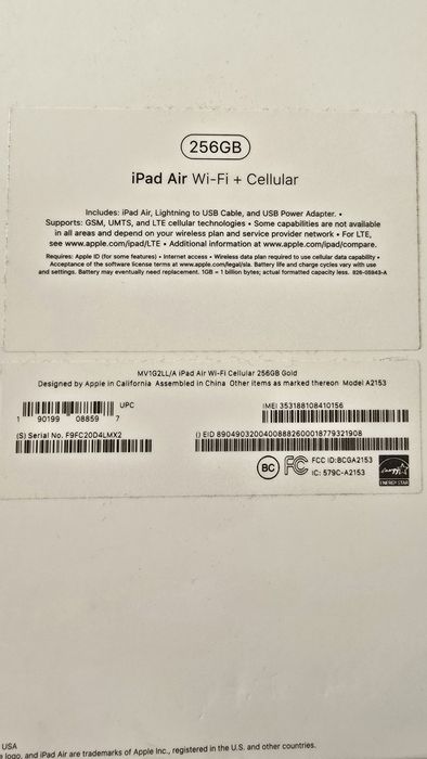 iPad Air 10.5 GOLD (3 Gen) A2153 2019 WiFi+LTE (офіційний) 256 GB