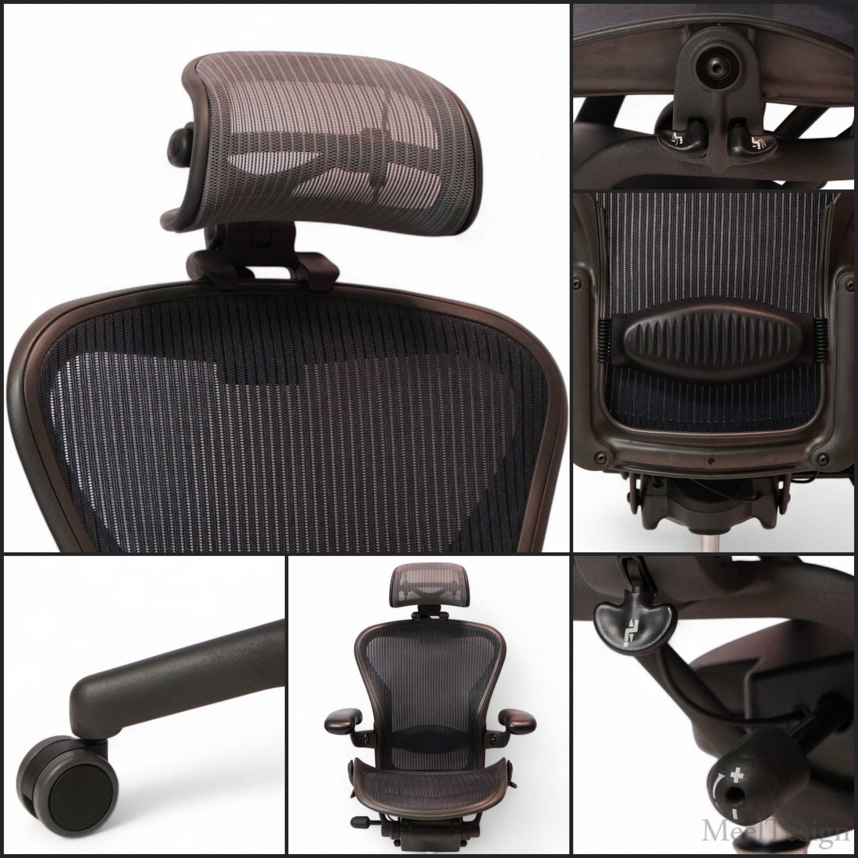 Fotel biurowy Herman Miller Aeron Classic B zagłówek + nowe kółka