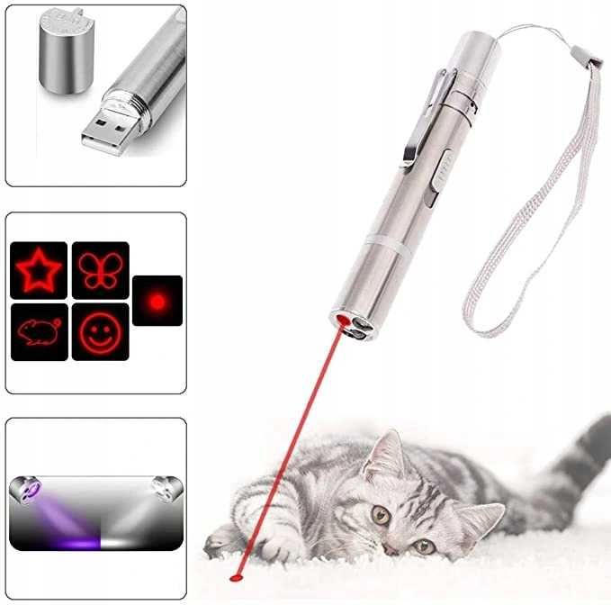 Laser Latarka LED USB Klips Dla Kota Kot Wzorki UV