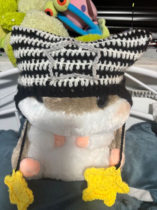 Czapka rencznie robiona szydełko alternative kocie uszy gwiazdki