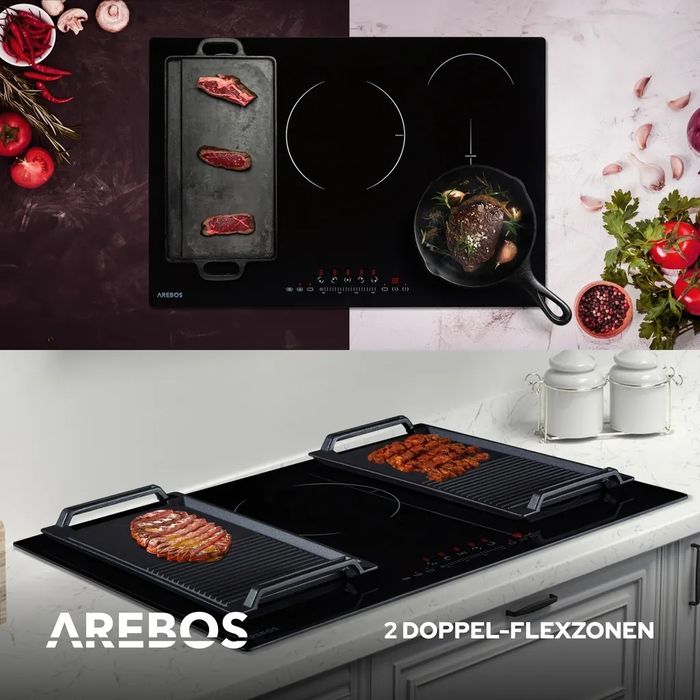 Płyta indukcyjna AREBOS 77 cm | 9800 W, 5 stref, Flex, Timer & Sensor