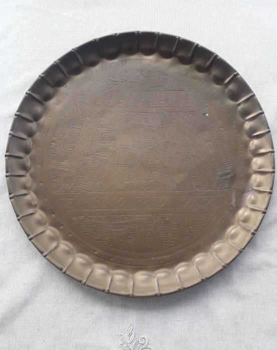 2x stara duża masywna taca mosiądz Egipt Sfinks Wąż Taniej nie będzie