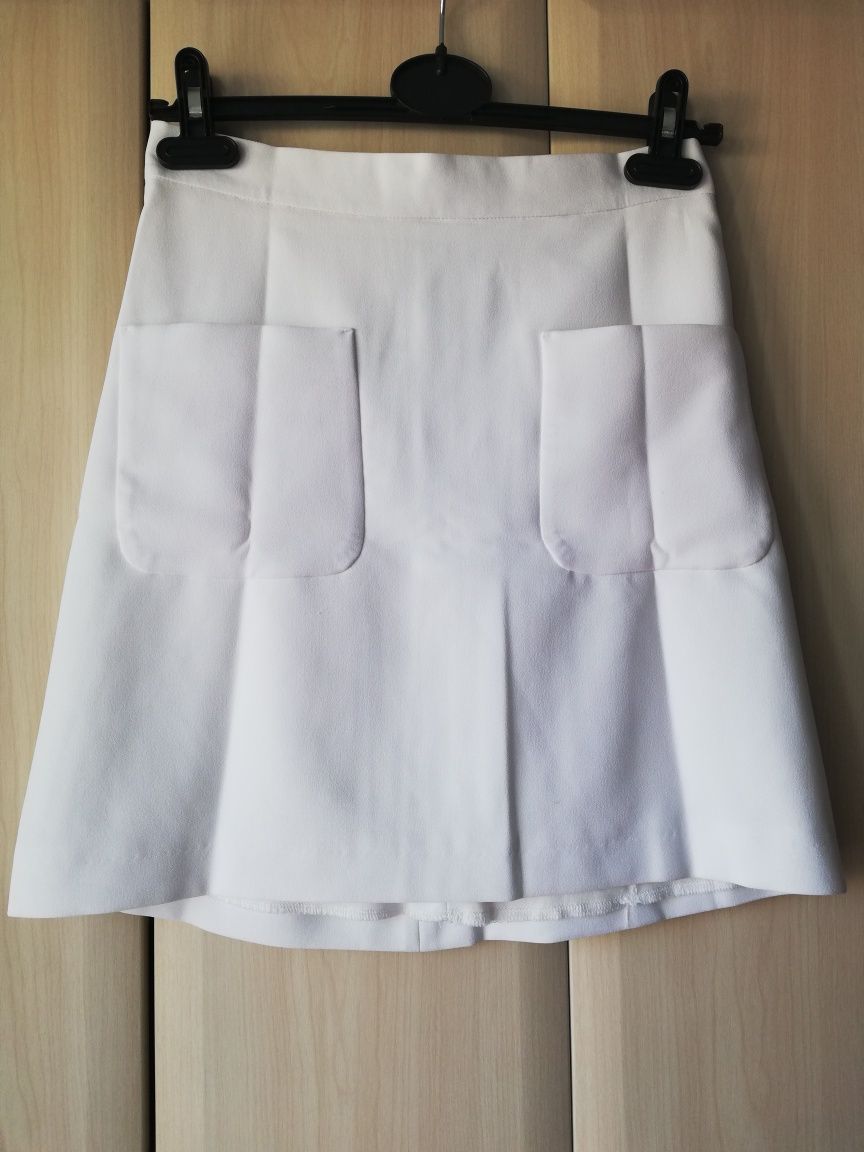 Юбка мини белая юбка с накладными карманами летняя юбка