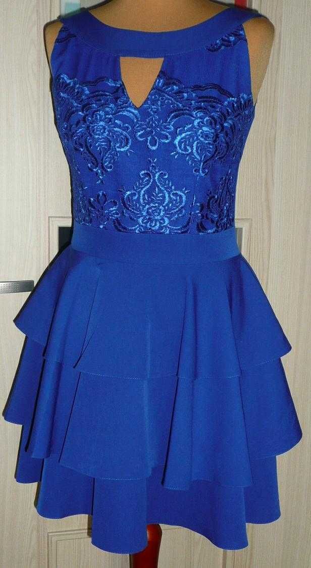 Chabrowa 38 Niebieska sukienka wizytowa wieczorowa imprezowa