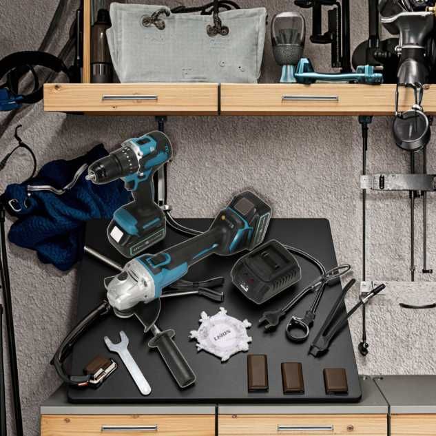 Набор электро инструментов 2в1 Шуруповёрт+Болгарка  + 2АКБ с чемоданом