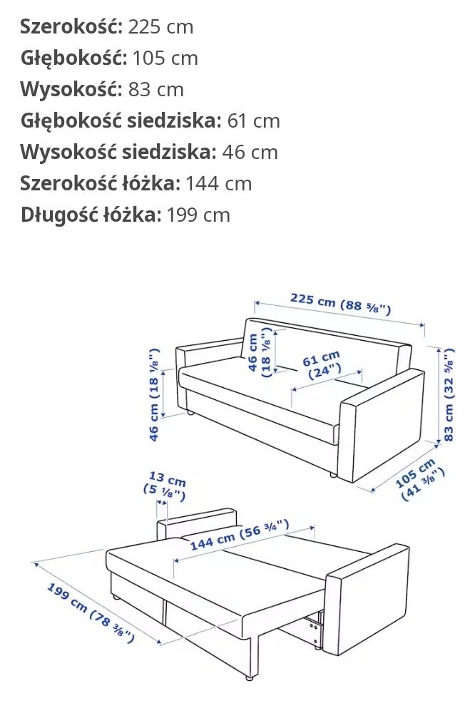 Sofa trzyosobowa rozkładana skórzana, Bomstad FRIHETEN kanapa