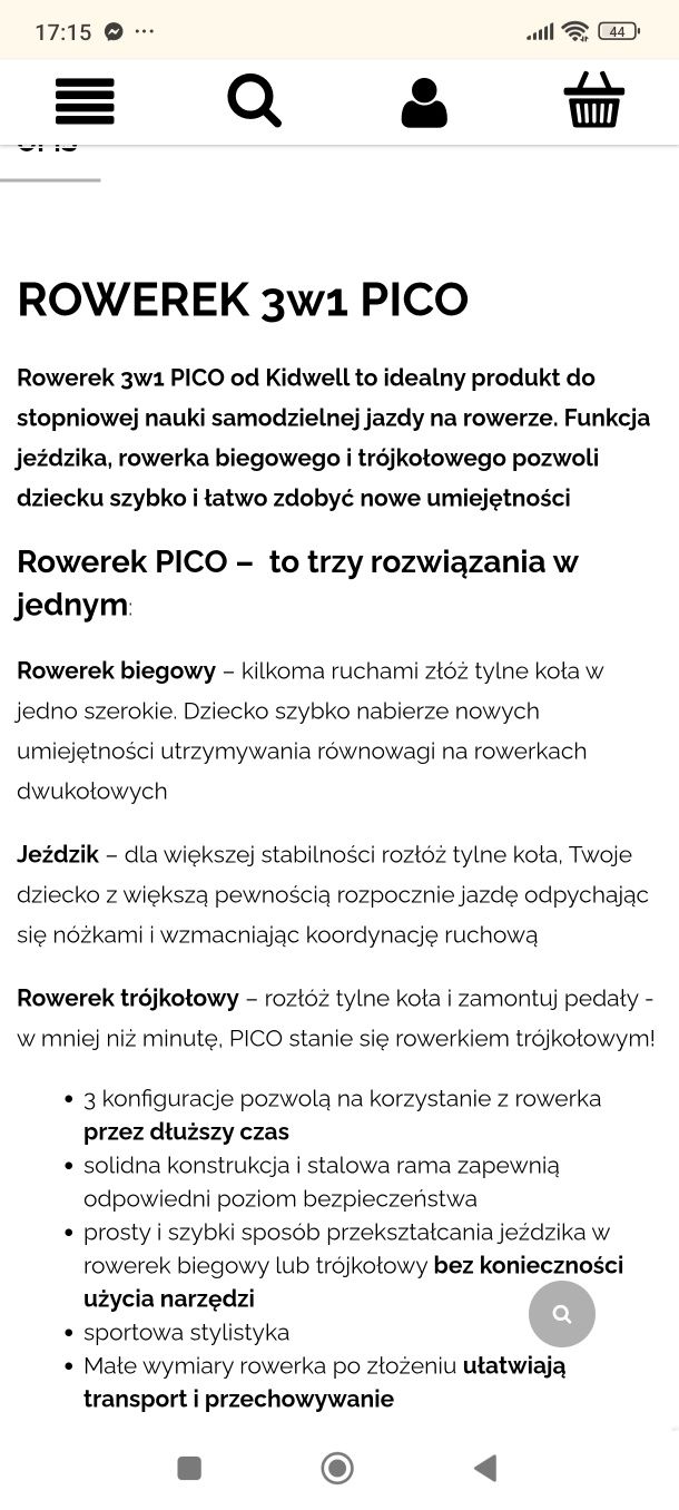 Rowerek kidwell pico 3w1 czarny