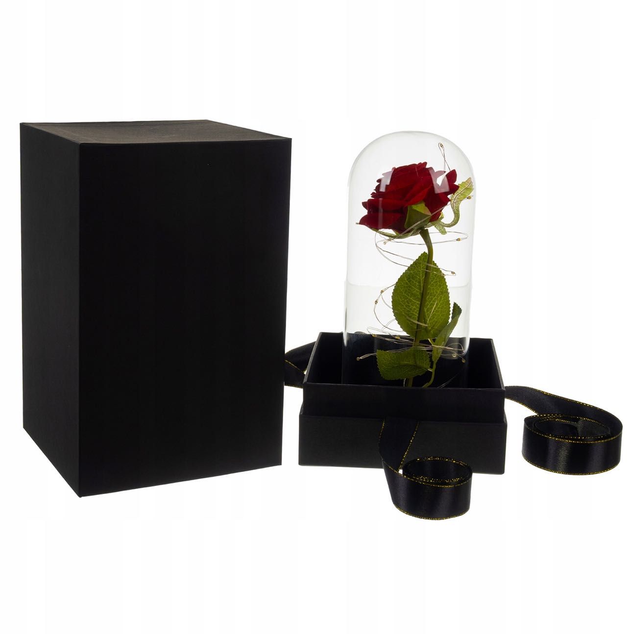 Róża Wieczna w Szkle Świecąca z LED w Pudełkiem Prezentowym Płatki Róż