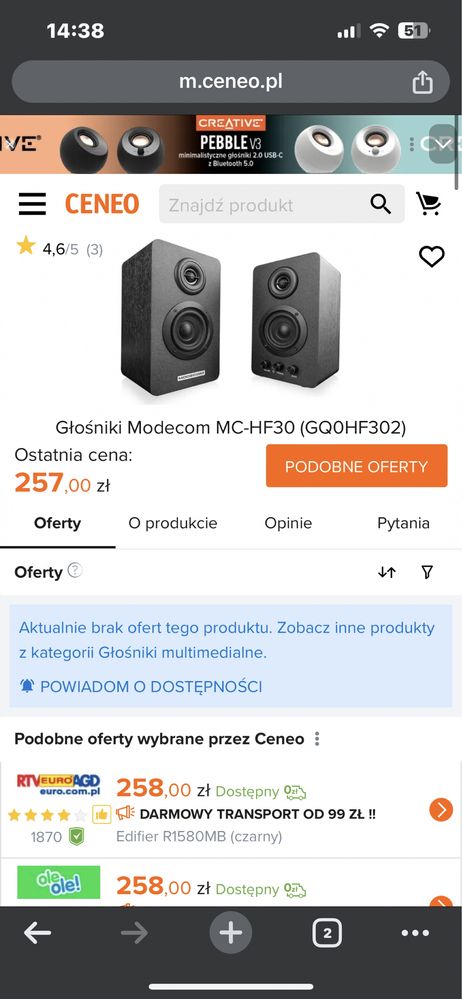 Głośniki Modecom MC-HF30 - Idealny stan!
