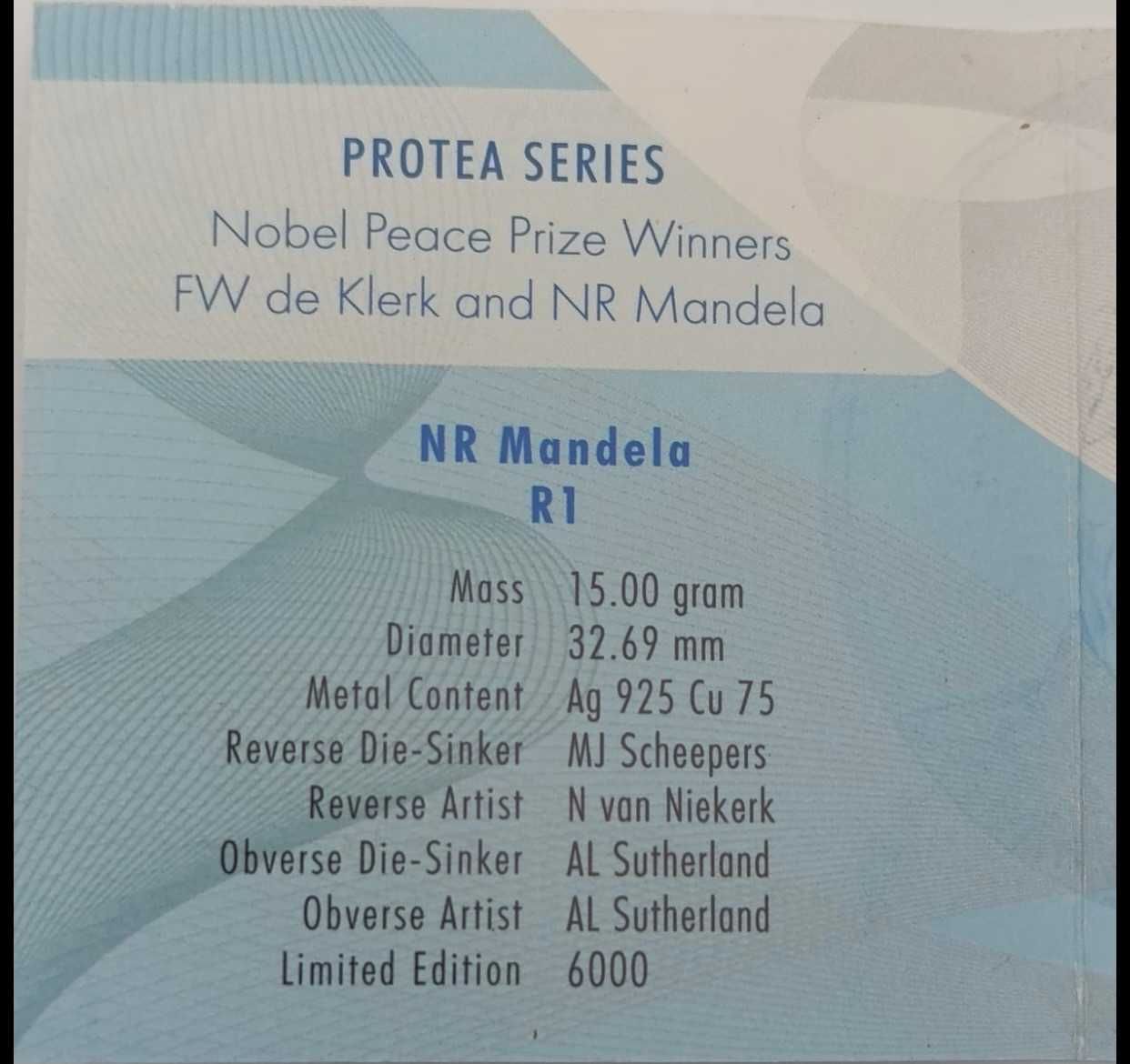 Moeda Mandela proof R1 de prata protea sul-africana de 2007(Reservado)