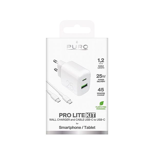 Ładowarka sieciowa Puro PROLITE 25W USB-A / USB-C + kabel USB-C - USB-