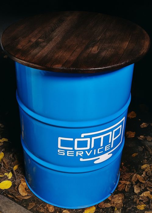 Стіл з бочки з вашим логотипом для кафе, фудкорту | Рекламна бочка