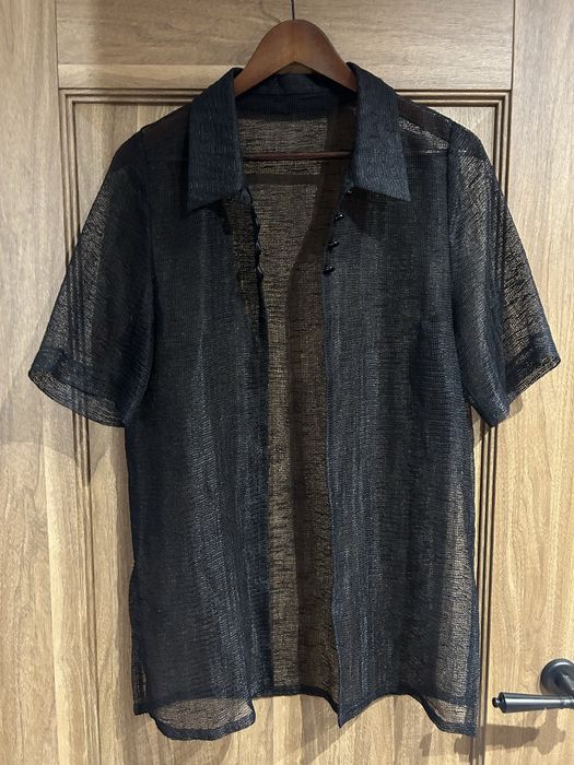 Koszula z kołnierzykiem w dziury przezroczysta czarna