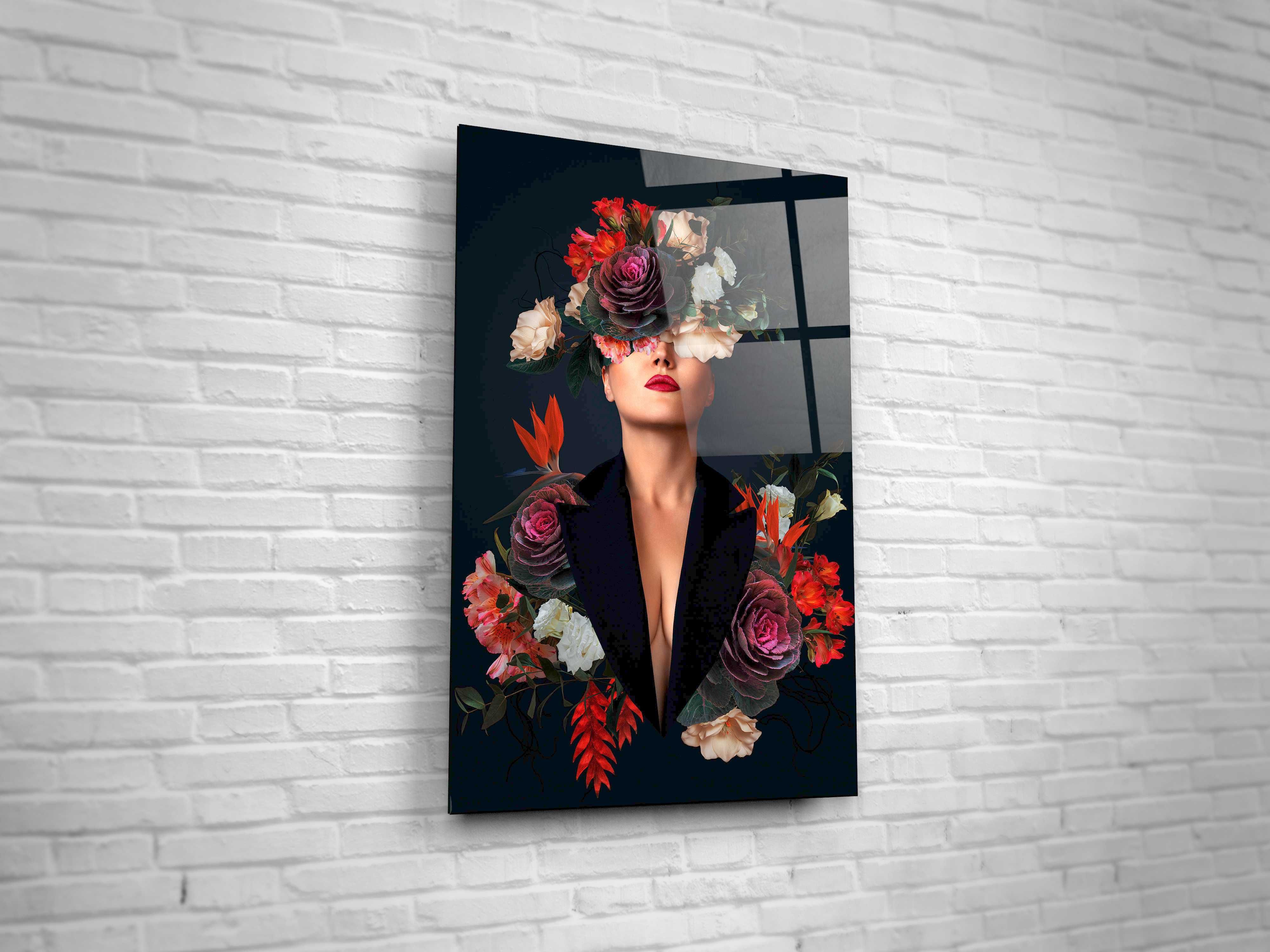 Картина на стену "Девушка в цветах". Картина на стекле под заказ