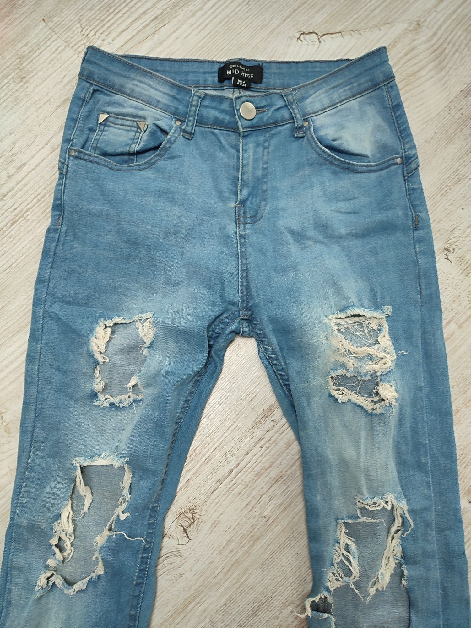 Select 34 XS spodnie damskie jeansowe dżinsy rurki dziury elastan