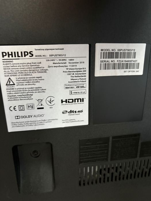 TV Philips 55’’ Com Ambilight