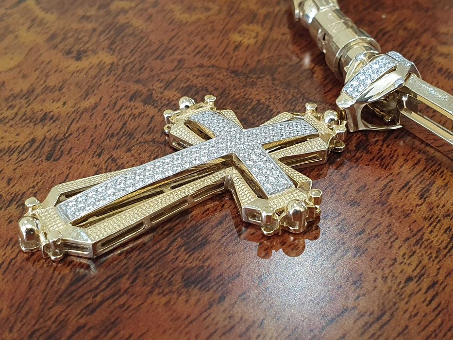 Złoty KRZYŻ Z DIAMENTAMI-128 szt.-1,25 ct.-próba 585.-DIAMENTOWY SKARB