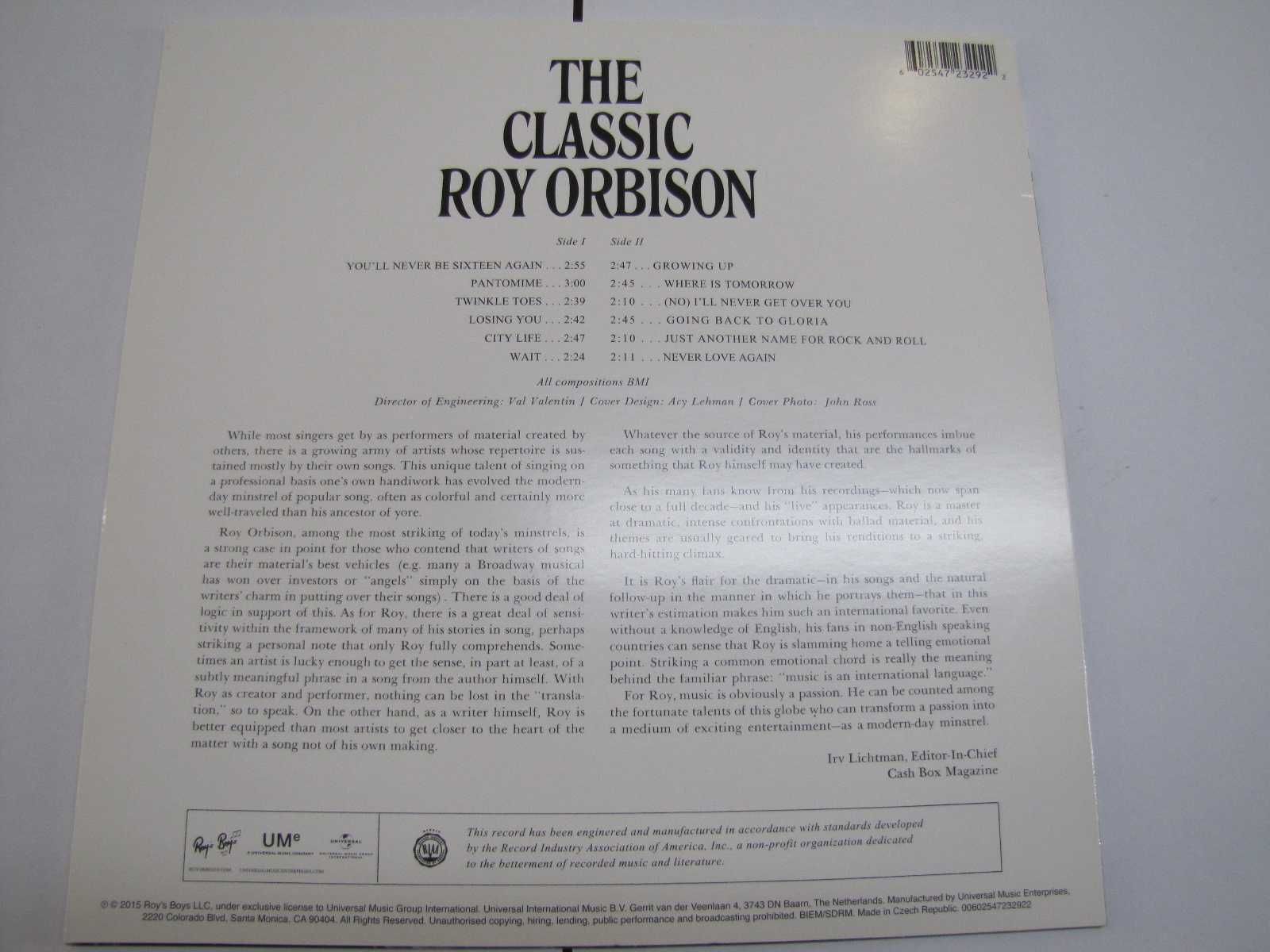 The Classic Roy ORBISON - MGM SE-4379 - LP Winyl