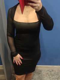 Czarna sukienka z rękawami z siatki nowa L