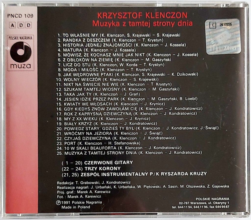 Krzysztof Klenczon Muzyka Z Tamtej Strony Dnia 1991r Czerwone Gitary