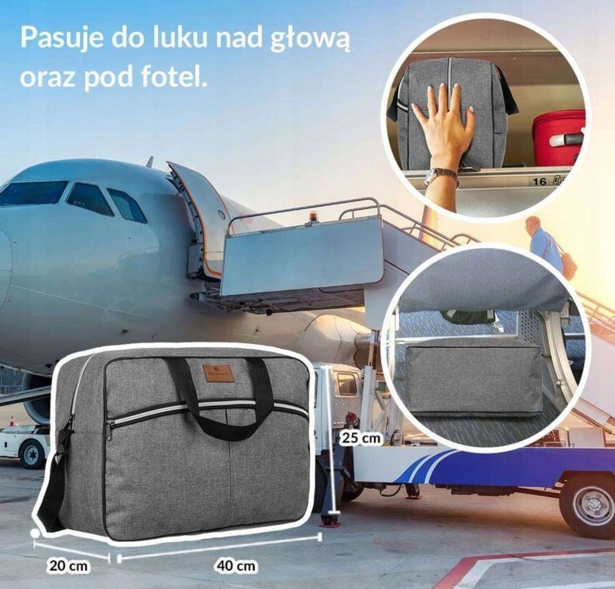 Torba do samolotu bagaż podręczny ryanair 40x25x20 szara nowa solidna