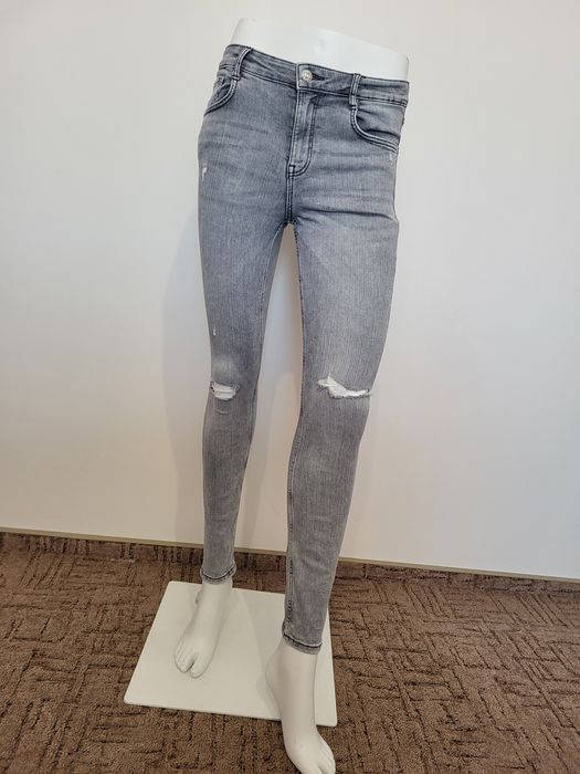 Szare spodnie slim skinny z wysokim stanem zara