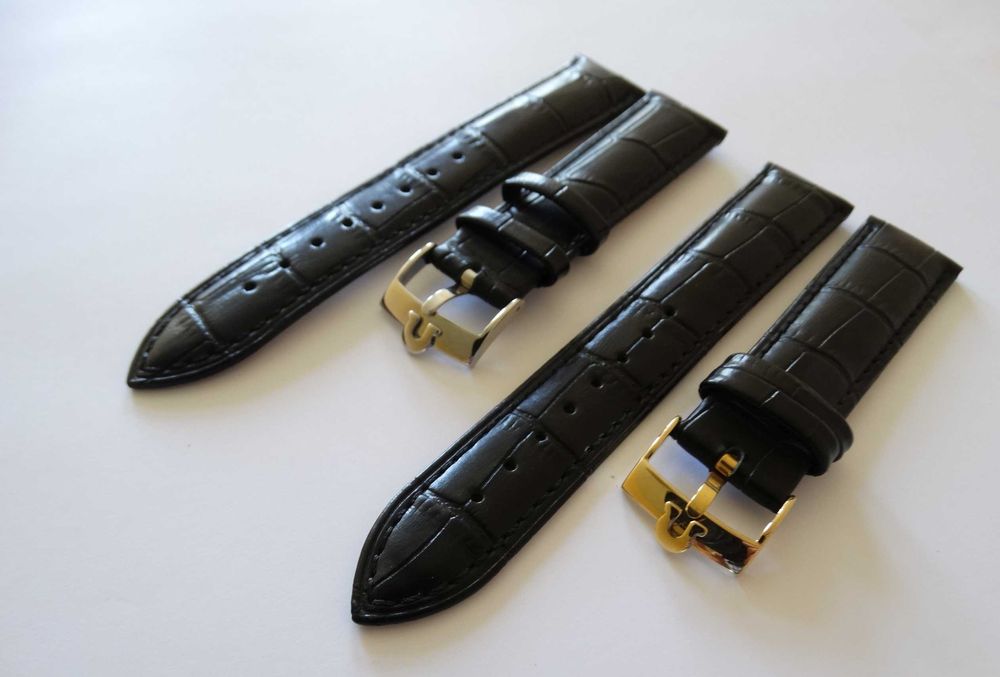 Pasek skórzany do zegakra Omega czarny 18mm 20mm klamra srebrna złota