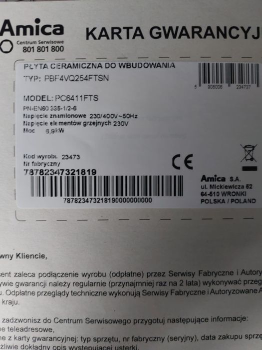 Sprzedam płytę indukcyjną Amica