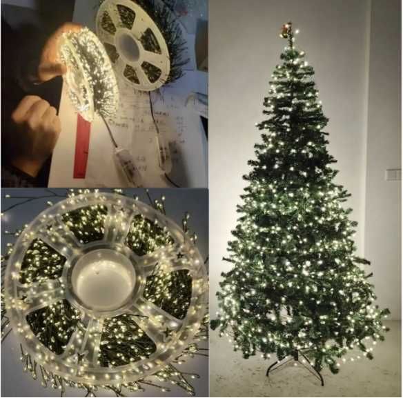 Гирлянда роса Мишура на Зеленом проводе 50 м 1500лед  пульте гірлянда