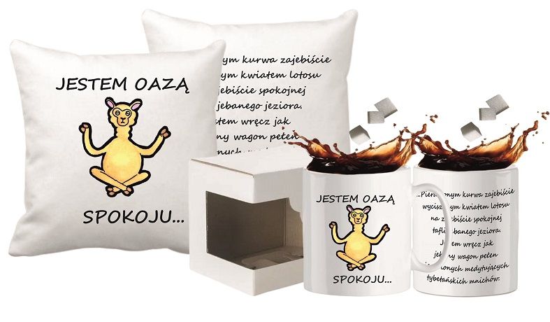 Zestaw Kubek Poduszka Jeste Oazą Spokoju Lama Zabawny Prezent