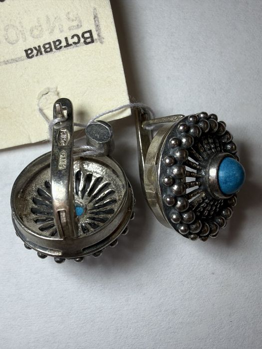 НОВІ срібні сережки з бірюзою ВІНТАЖ 925 проба