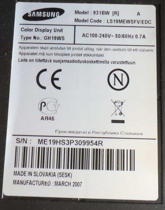 Monitor Samsung SyncMaster SM 931BW