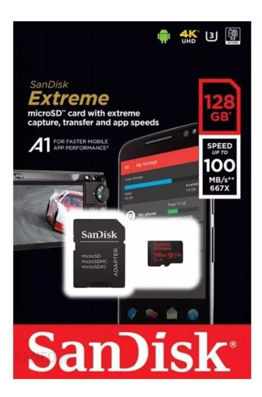 SanDisk Extreme microSDXC 128GB V30 100/90 MB/s A1 U3 4K Karta Pamięci