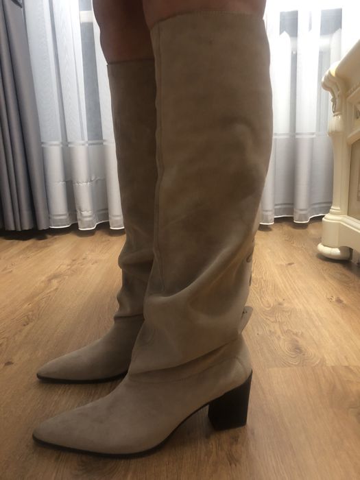Замшеві козаки,сапоги Zara, бежеві