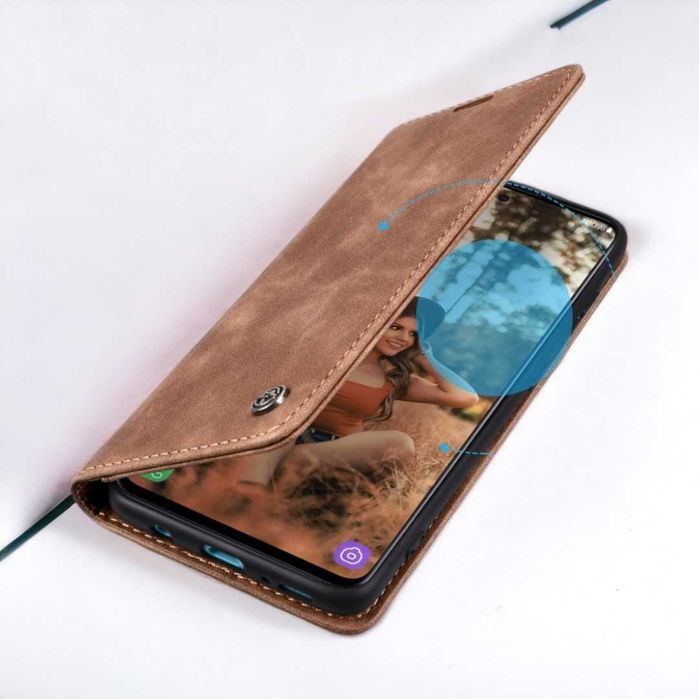 Etui zamykane z kieszonką Redmi Note 8 Pro - brąz CaseMe Ekskluzywne