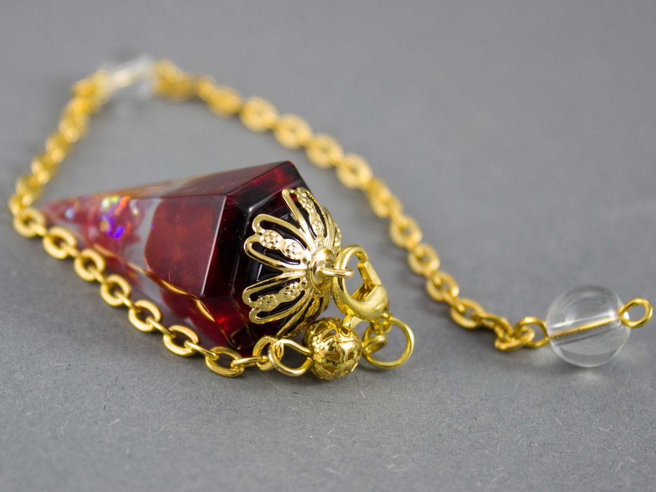 Piękne Wahadełko Wahadło Orgonit Czerwona Glazura Kryształowa Pajetki