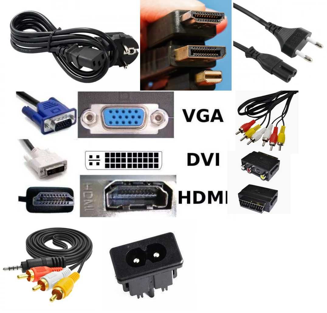 DVI VGA HDMI SCART USB 3.5jack кабель питания монитора ПК ноутбука UPS