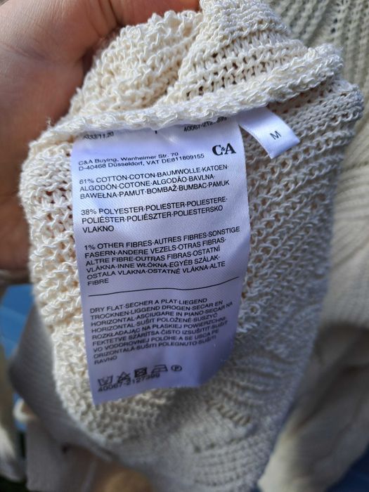 Kardigan sweter C&A kremowy M L XL 42 bawełna ażurowy