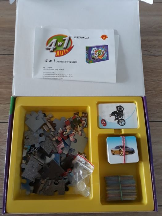 Aleksander  zestaw gier 4w1 auta, domino, puzzle, memory, Piotruś