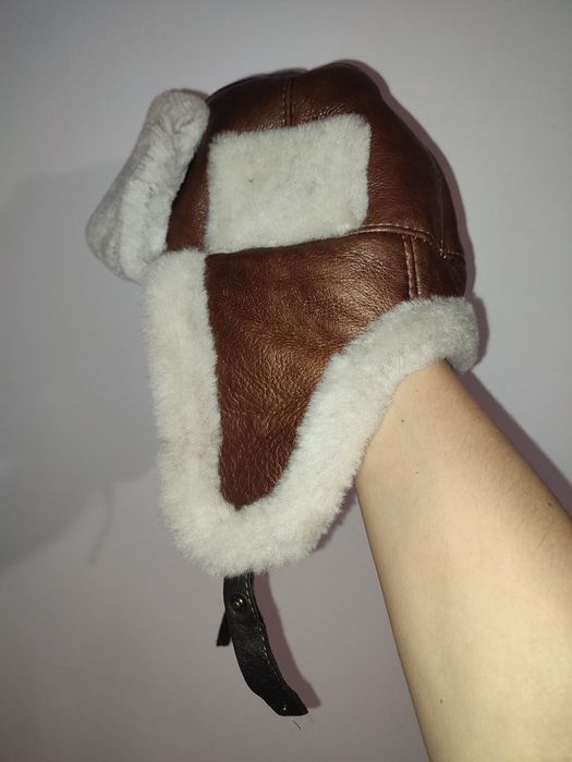 Czapka Uszatka pilotka skórzana