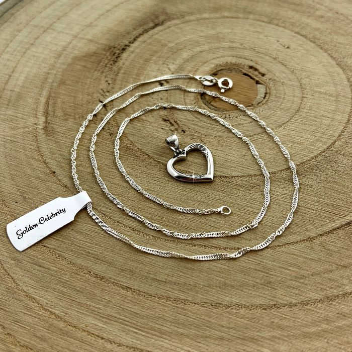 Srebrny Damski Naszyjnik Serce 925/585 Łańcuszek Zawieszka+róża Wieczn