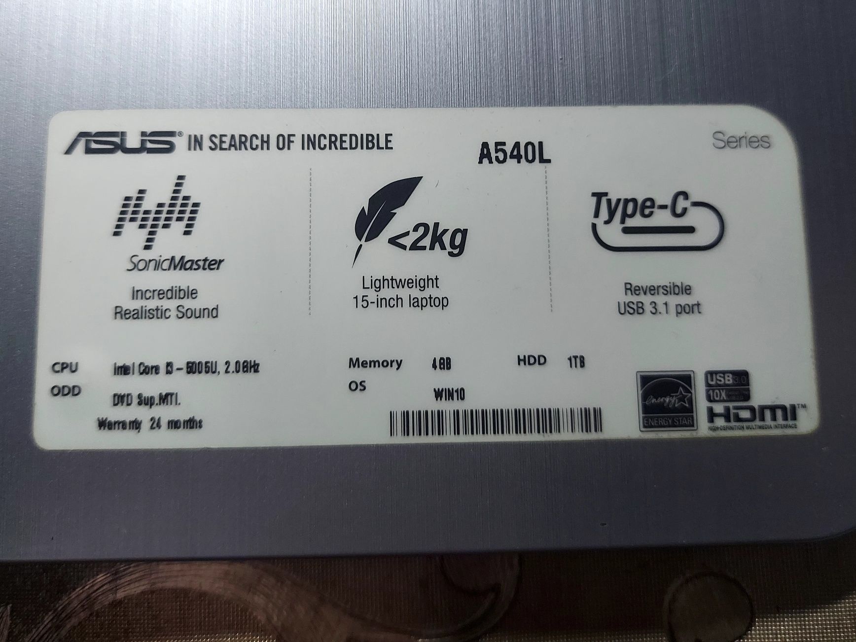 Ноутбук Asus A540L
