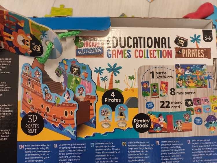 Kolekcja gier edukacyjnych, puzzle, statek piracki 3D, przeplatanki
